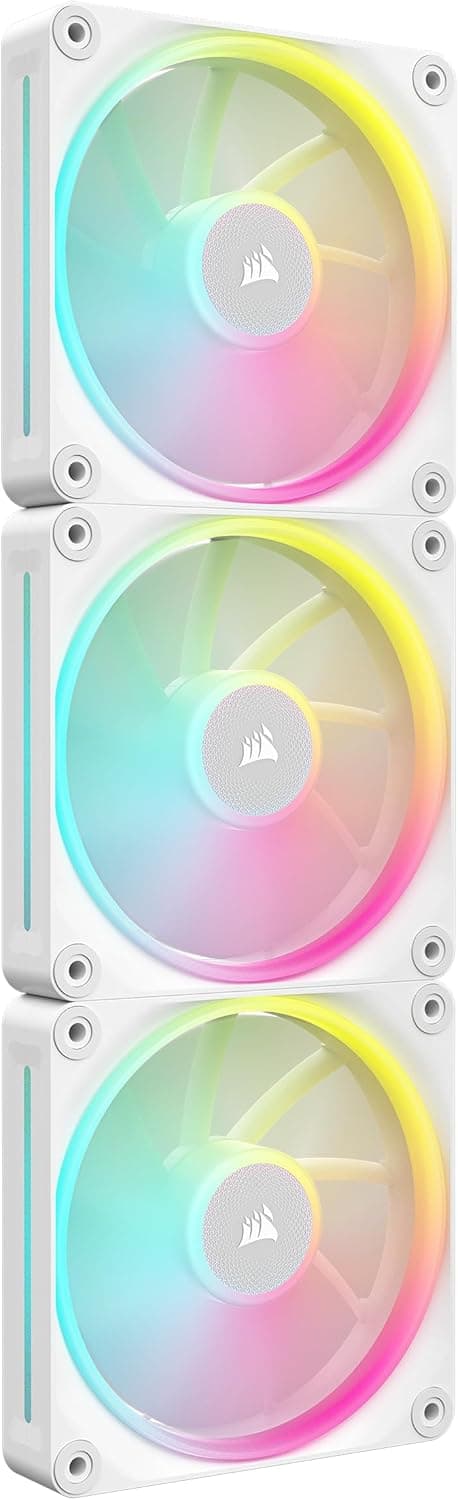 CORSAIR iCUE Link LX120 RGB 120 mm PWM ventoinhas pacote triplo – laços de luz duplos, inclui hub de sistema iCUE Link, tecnologia CORSAIR AirGuide - branco