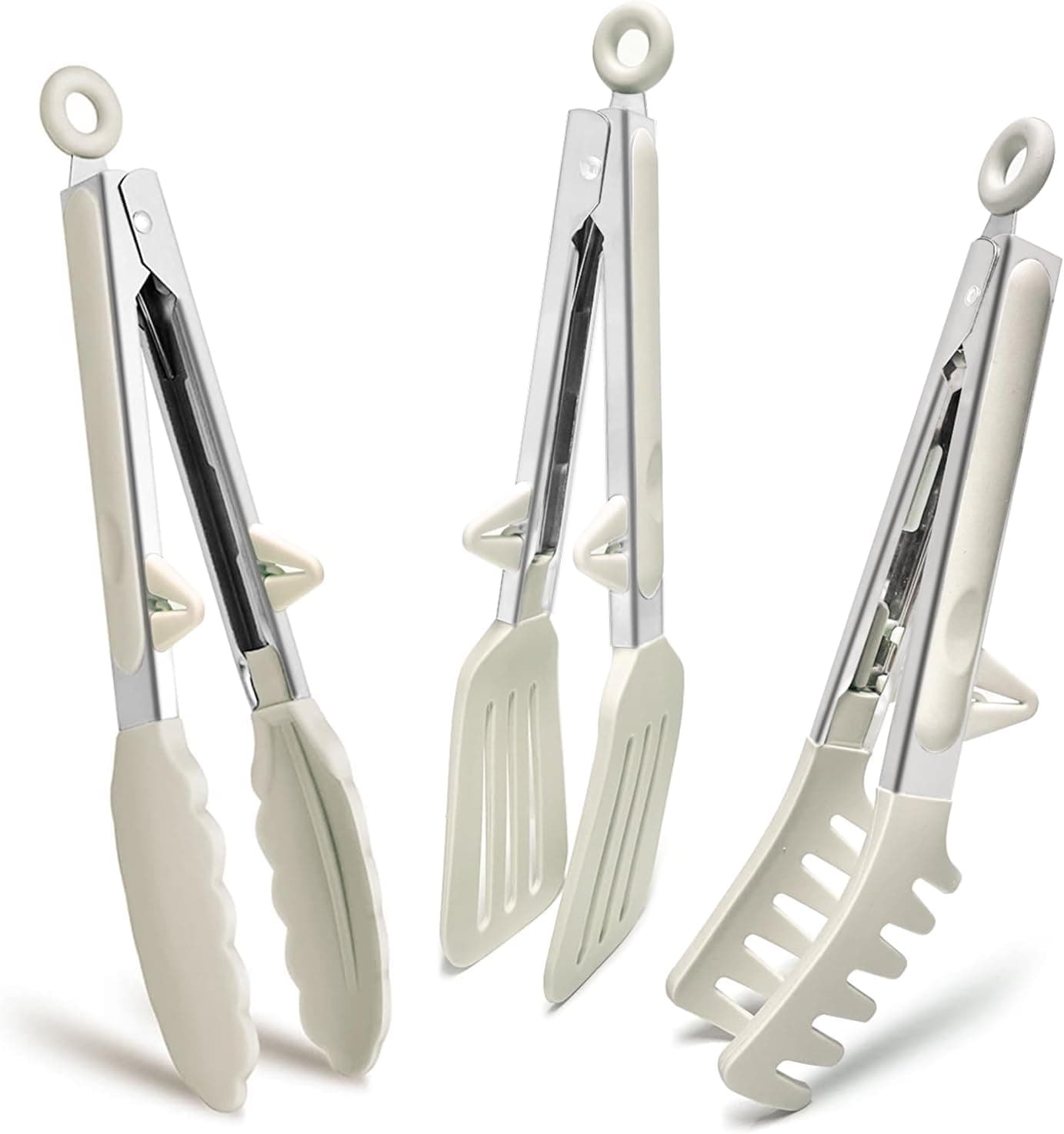 Pinças de cozinha de aço inoxidável, 23 cm pinças para churrasco com pontas de silicone para massa Buffet salada, branco