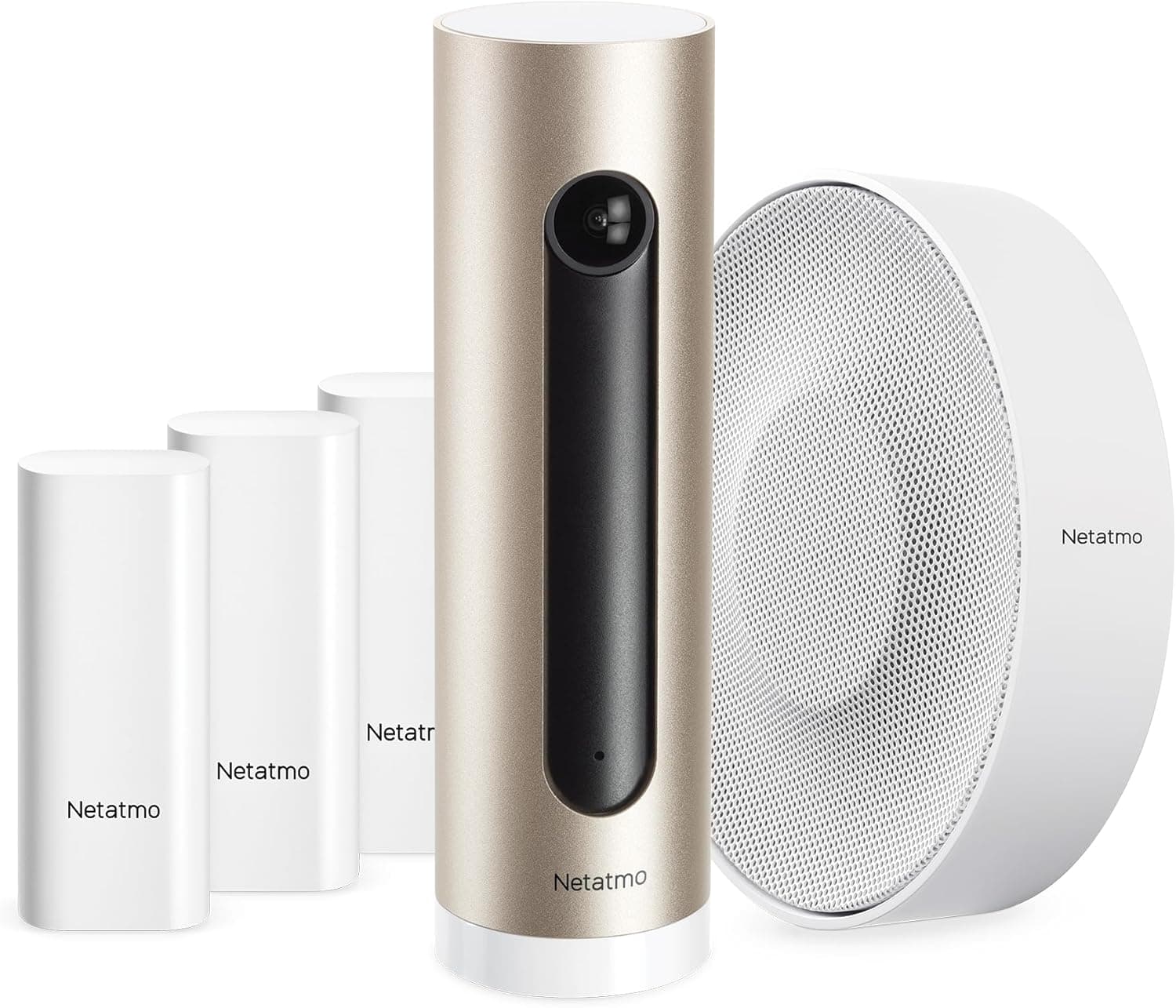 Netatmo Sistema de vídeo alarme inteligente completo, câmara Wi-Fi interior sereia sem fios 110 DB 3 detetores de abertura para portas e janelas, NBU-ICSS-EU