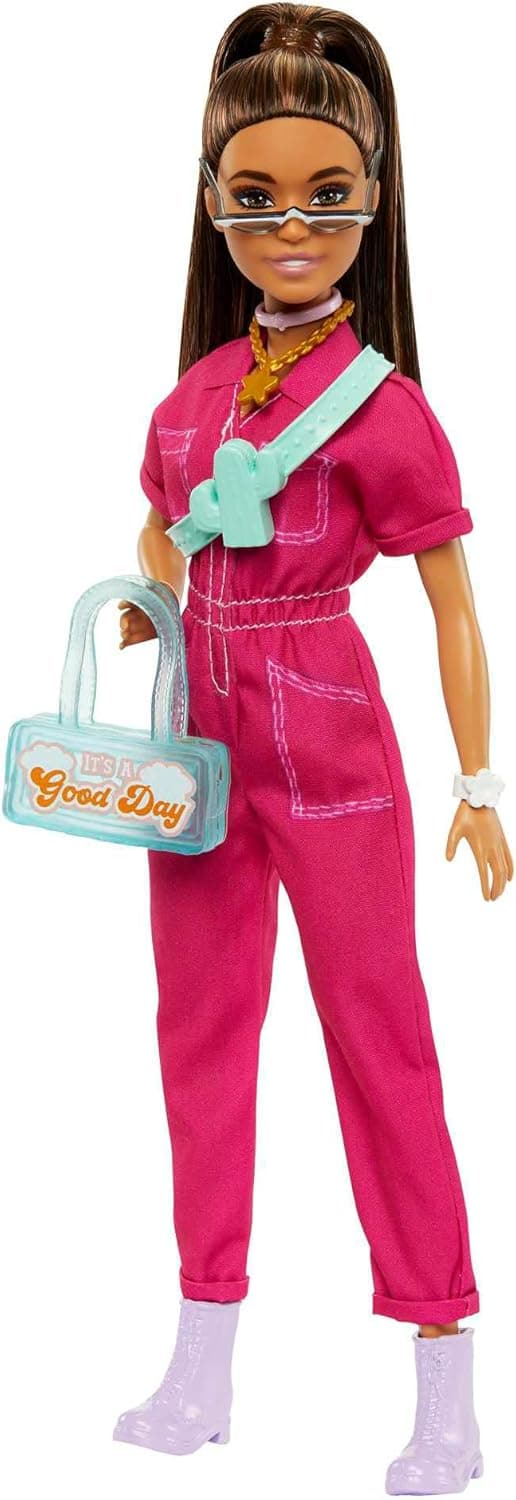 Barbie Day & Play boneca com macacão rosa, conjunto de moda, brinquedo + 3 anos (Mattel HPL76)