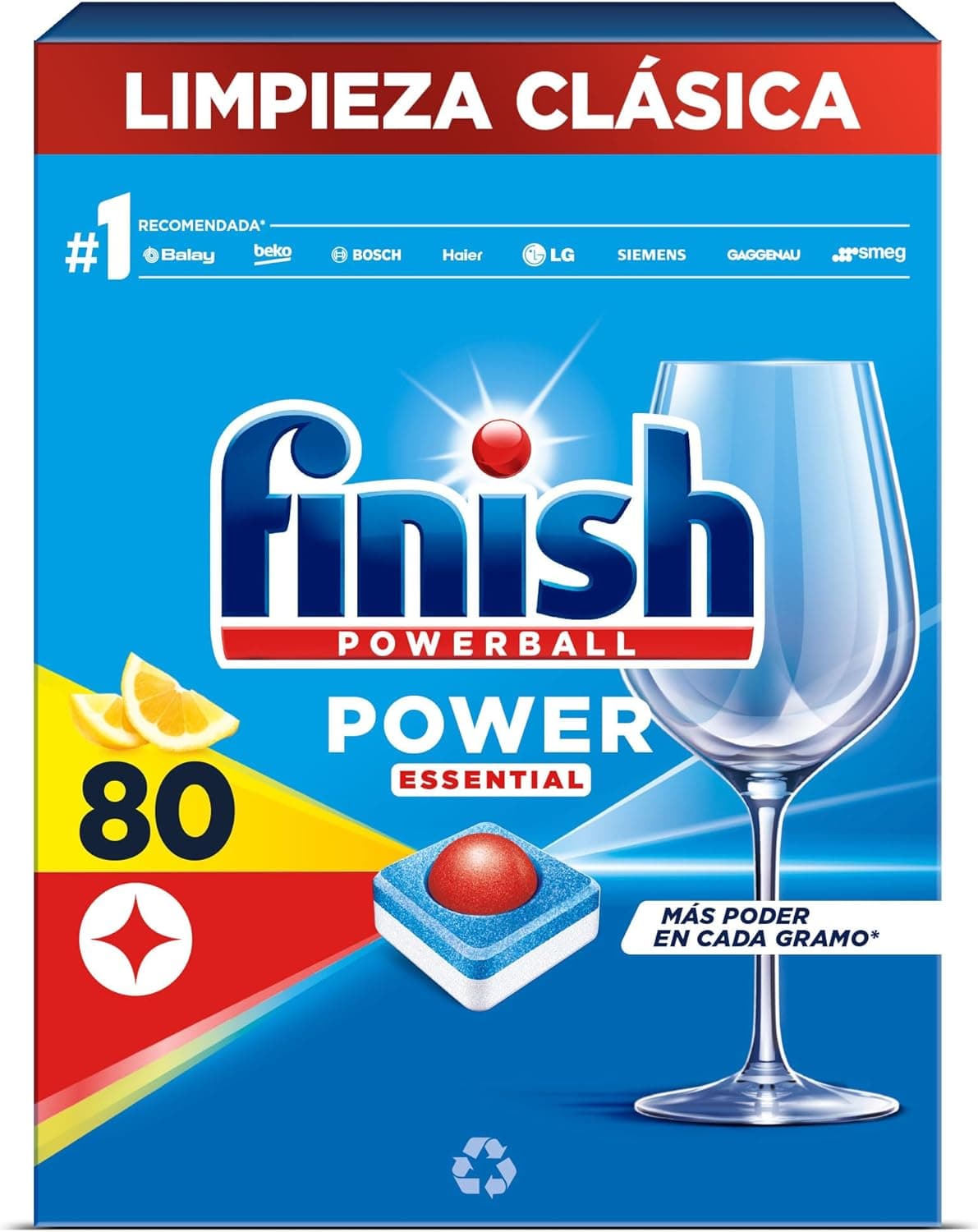 Finish Powerball Power Essential Pastilhas para máquina de lavar louça, aroma limão, 80 comprimidos