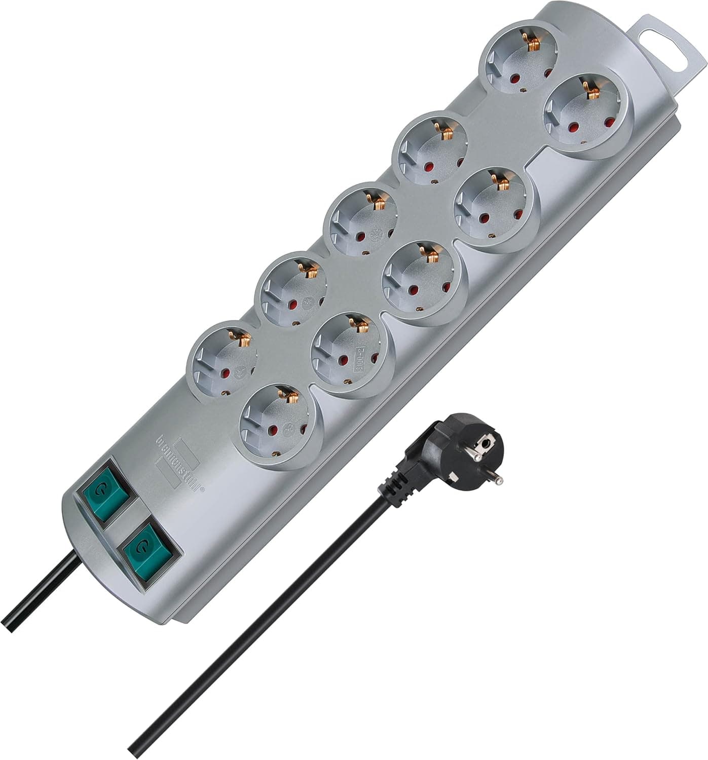 Brennenstuhl Extensão Primera-Line com 10 Tomadas, Prateada, 2 m, H05VV-F 3G1.5 – Interruptor por Cada 5 Tomadas
