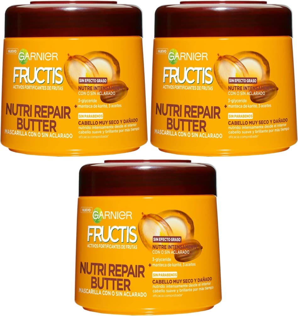Garnier Fructis Nutri Repair Butter Máscara fortificante que nutre e suave, com 3-Glyceride, manteiga de carité e 3 óleos, 320 ml