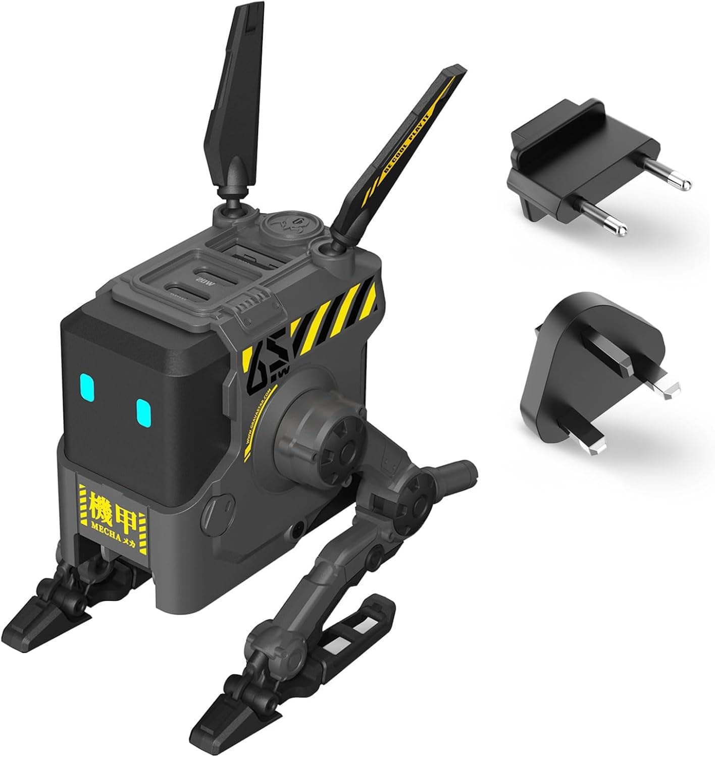 GravaStar Alpha Carregador rápido GAN de 65 W, carregador rápido de 3 portas com tomada múltipla para viagens, carregador universal para o Reino Unido/UE/EUA, para iPhone, MacBook, iPad, Galaxy