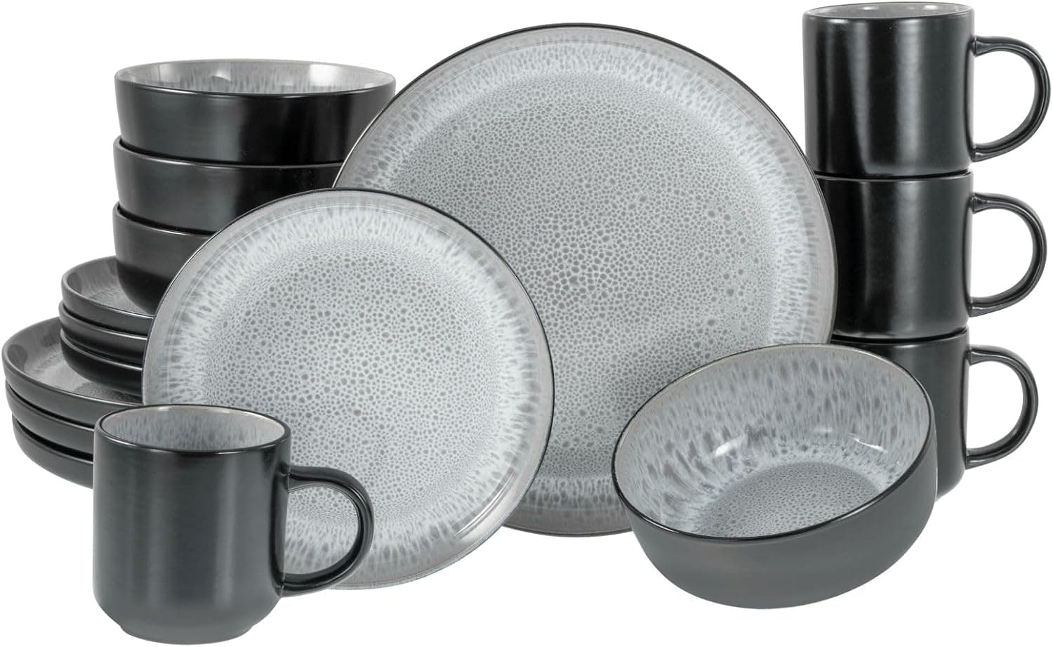 CreaTable, 19928, série Nordic Fjord Frost, conjunto de louça de 16 peças para 4 pessoas, serviço combinado de grés, lavável na máquina de lavar louça e micro-ondas, produção de qualidade