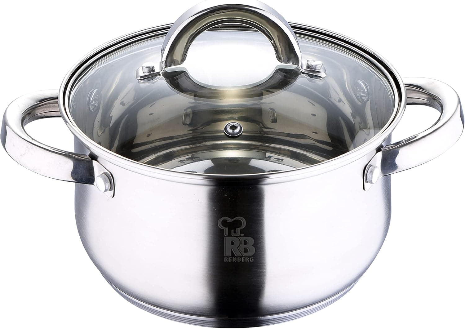 RENGBER Alexander Panela de cozinha, caçarola de 20 cm com tampa de vidro, aço inoxidável, pegas ergonómicas, panela de cozinha, para todos os tipos de cozinha