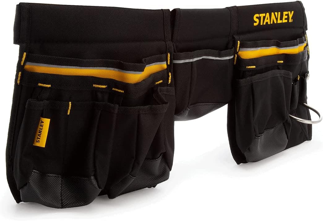 STANLEY Cinto para ferramentas, parte traseira acolchoada, tamanho adaptável, tecido resistente 600 x 600 Denier, vários bolsos e compartimentos, anel de porta-martelo, 1-96-178 