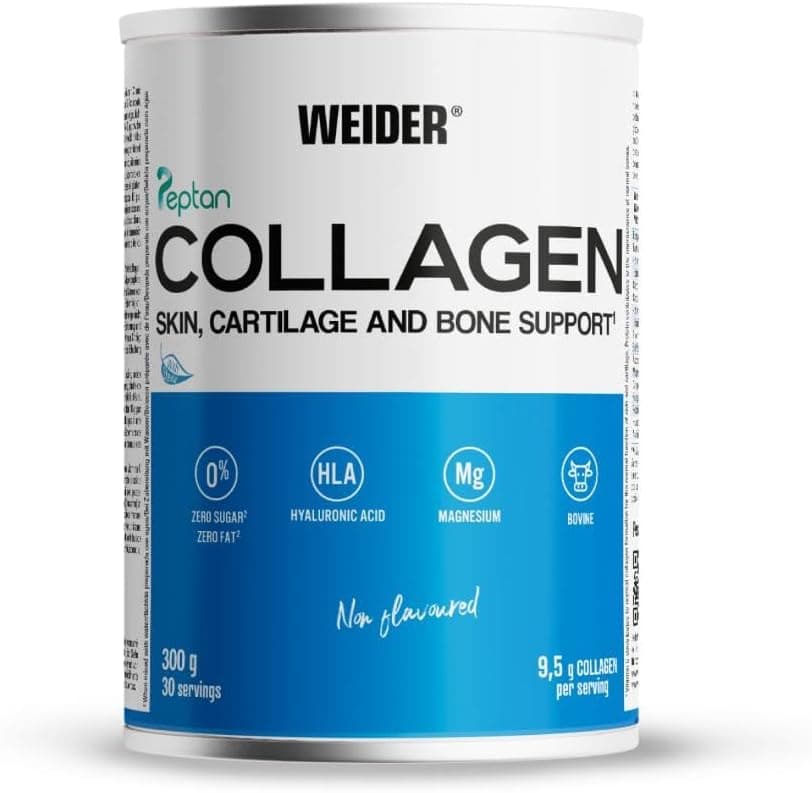 Weider Collagen (300 g) Sabor neutro, colagénio hidrolizado em pó tipo I, peptídeos de colagénio 100% peptan, ácido hialurónico , magnésio, vitamina C, sem açúcar, para pele, cartilagem, ossos e caqui