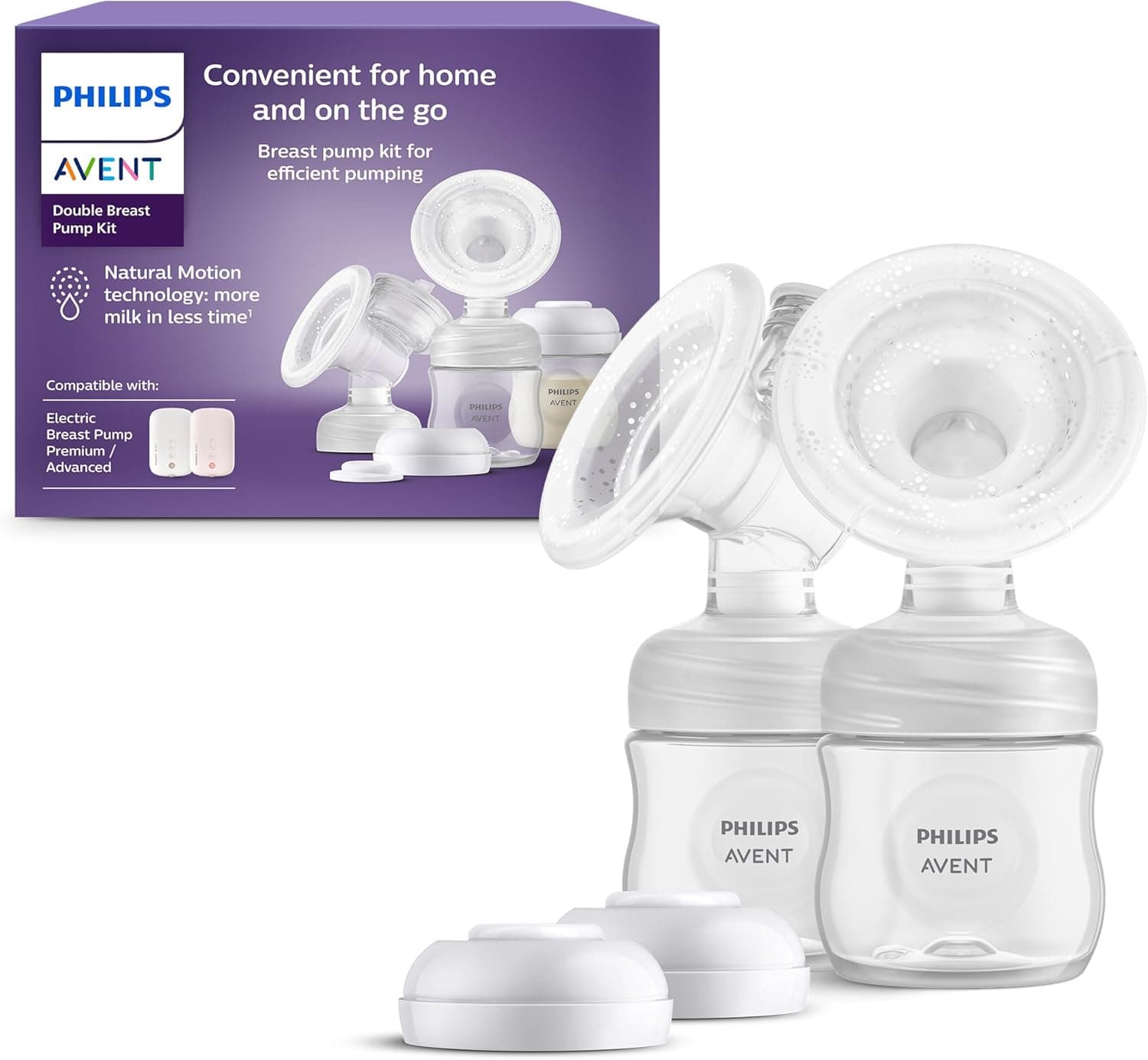 Philips Avent kit de extrator de leite duplo, sem unidade motora, fácil de limpar e montar, com 2 biberões, 2 discos selantes e 2 roscas para armazenamento de leite, modelo SCF335/12