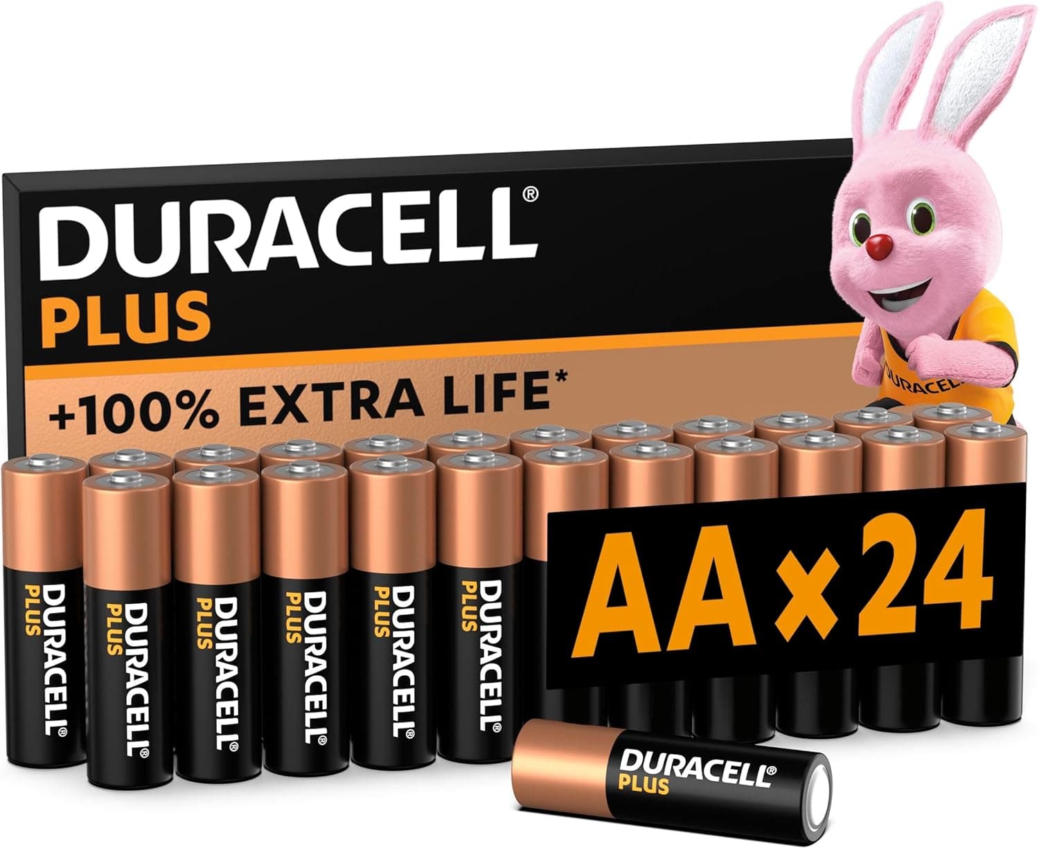 Duracell Plus pilhas AA (pacote de 24) - alcalinas de 1,5 V - até 100% de longa duração, fiabilidade para dispositivos quotidianos - embalagem sem plástico - 10 anos de armazenamento - LR6 MN1500