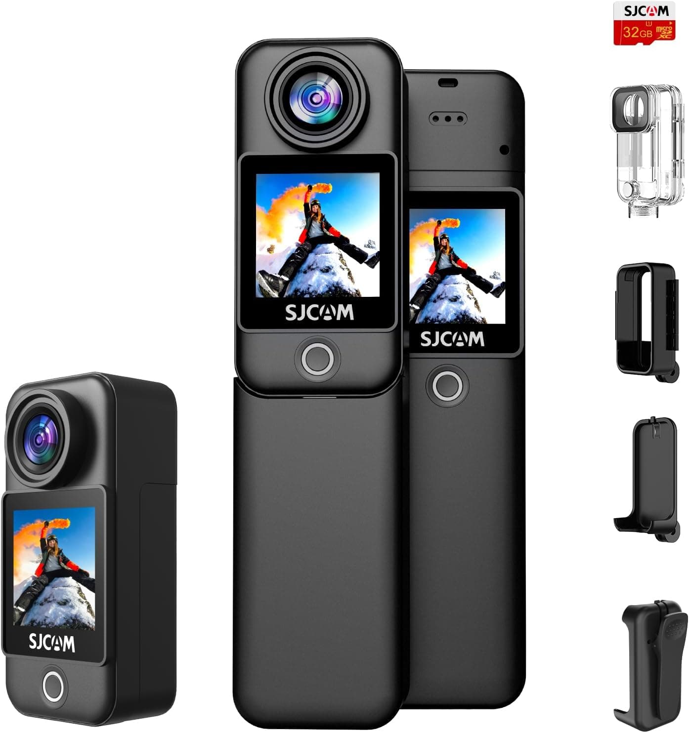 SJCAM Câmara de ação C300 4K 30fps, 1,33'' ecrã duplo tátil, câmara subaquática desportiva, 2,4 G/5 G, Wi-Fi para capacete, 6 Axis EIS 98 pés/30 m resistente à água com bateria dupla