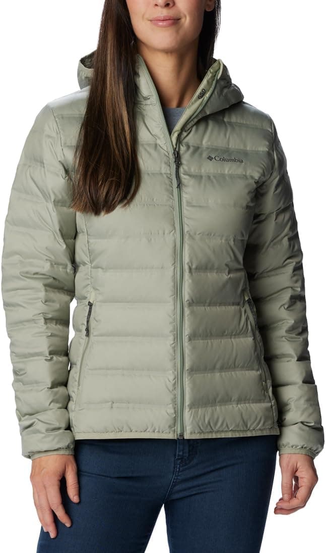 Columbia Lake 22 Down Hooded Jacket, casaco de penas acolchoado com capuz para mulher, tamanho M