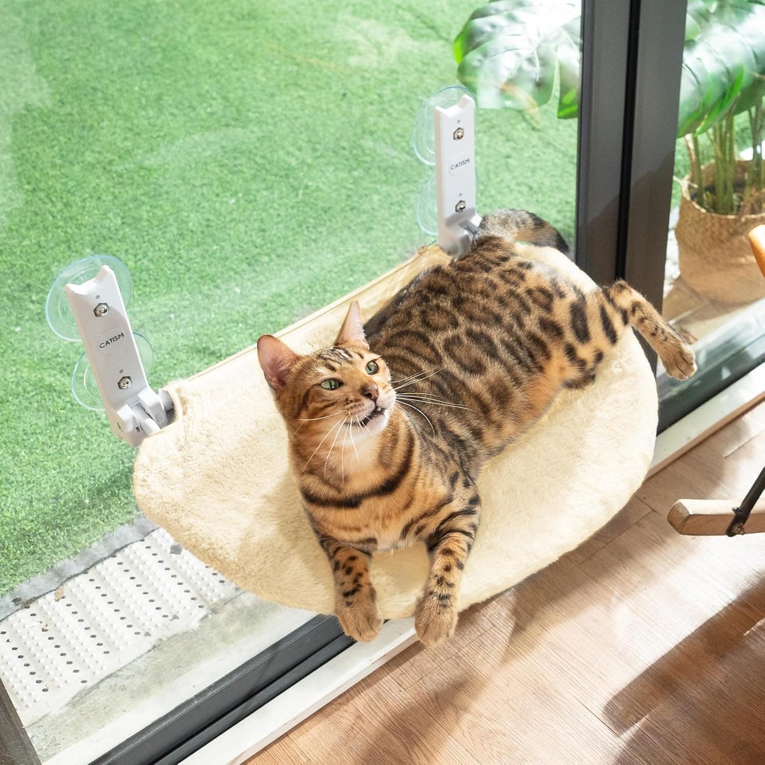 CATISM | Cama de janela dobrável com ventosas estáveis para gatos 50 x 36,5 cm bege