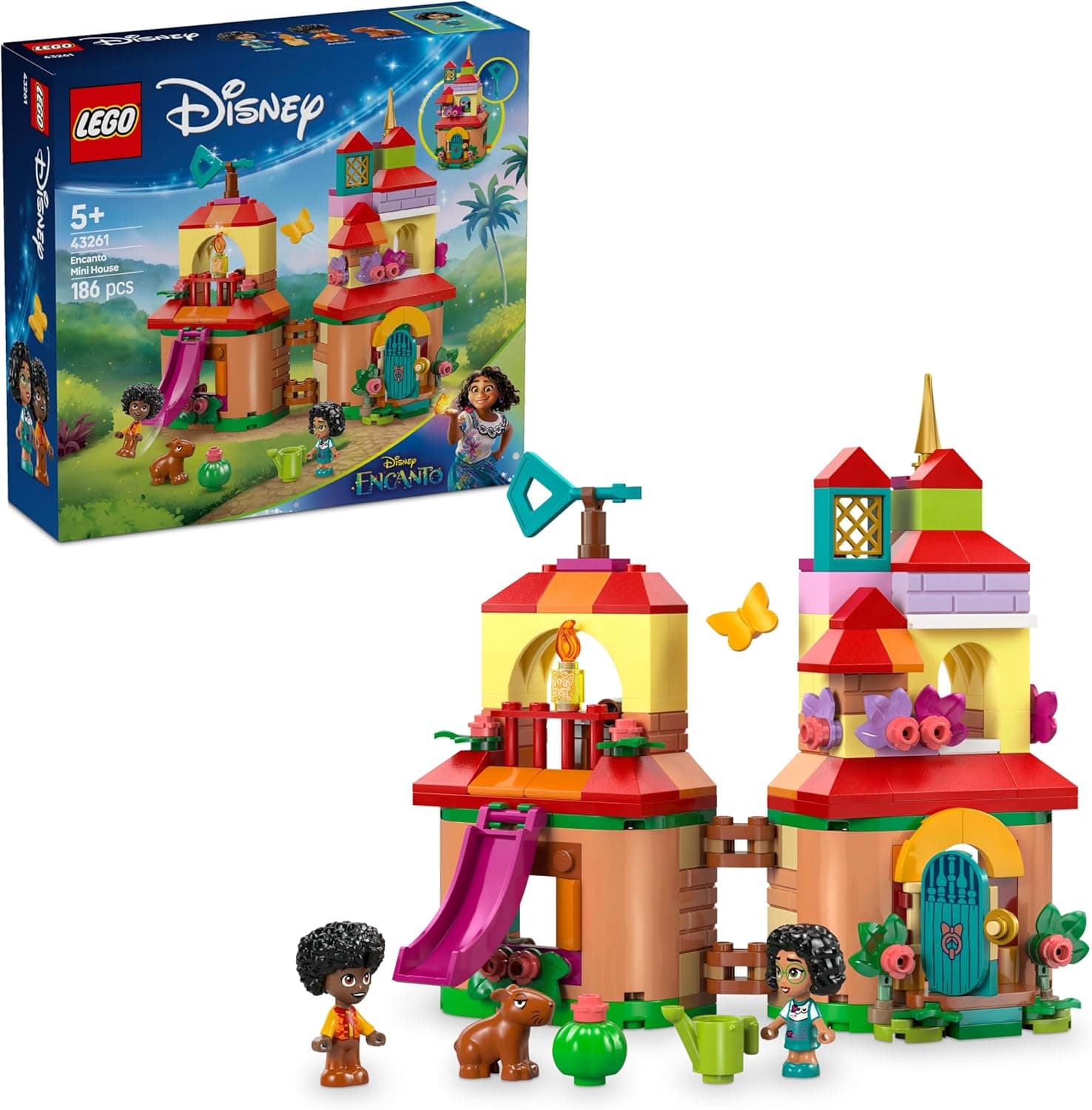 LEGO | Disney Mini casa de charme da família madrigal de brinquedo, casaco com 2 micro bonecas de observel e antónio, figura de capíbara e chave, presente para meninas e meninos de 5 anos ou mais