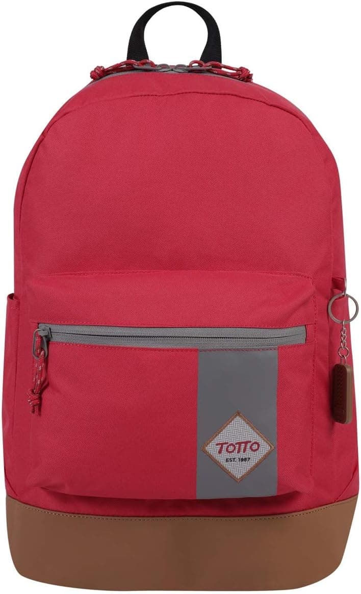 TOTTO - Mochila juvenil, modelo mecânico, mochila para computador portátil de 14 polegadas, 2 compartimentos, costas ergonómicas, correias em S para maior conforto, resistente, estampado vermelho e