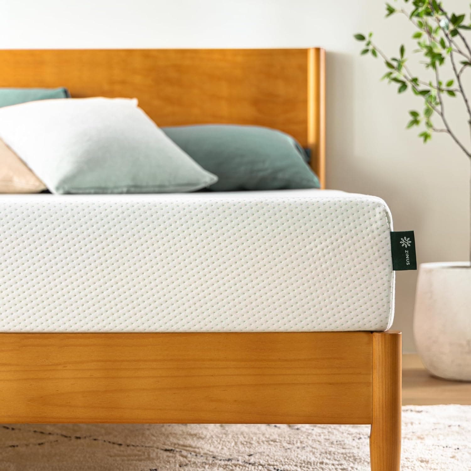 Colchão Zinus 90 x 190 cm, altura 15 cm, colchão de espuma com memória - Rigidez média - Certificado OEKO-TEX - Colchão de chá verde