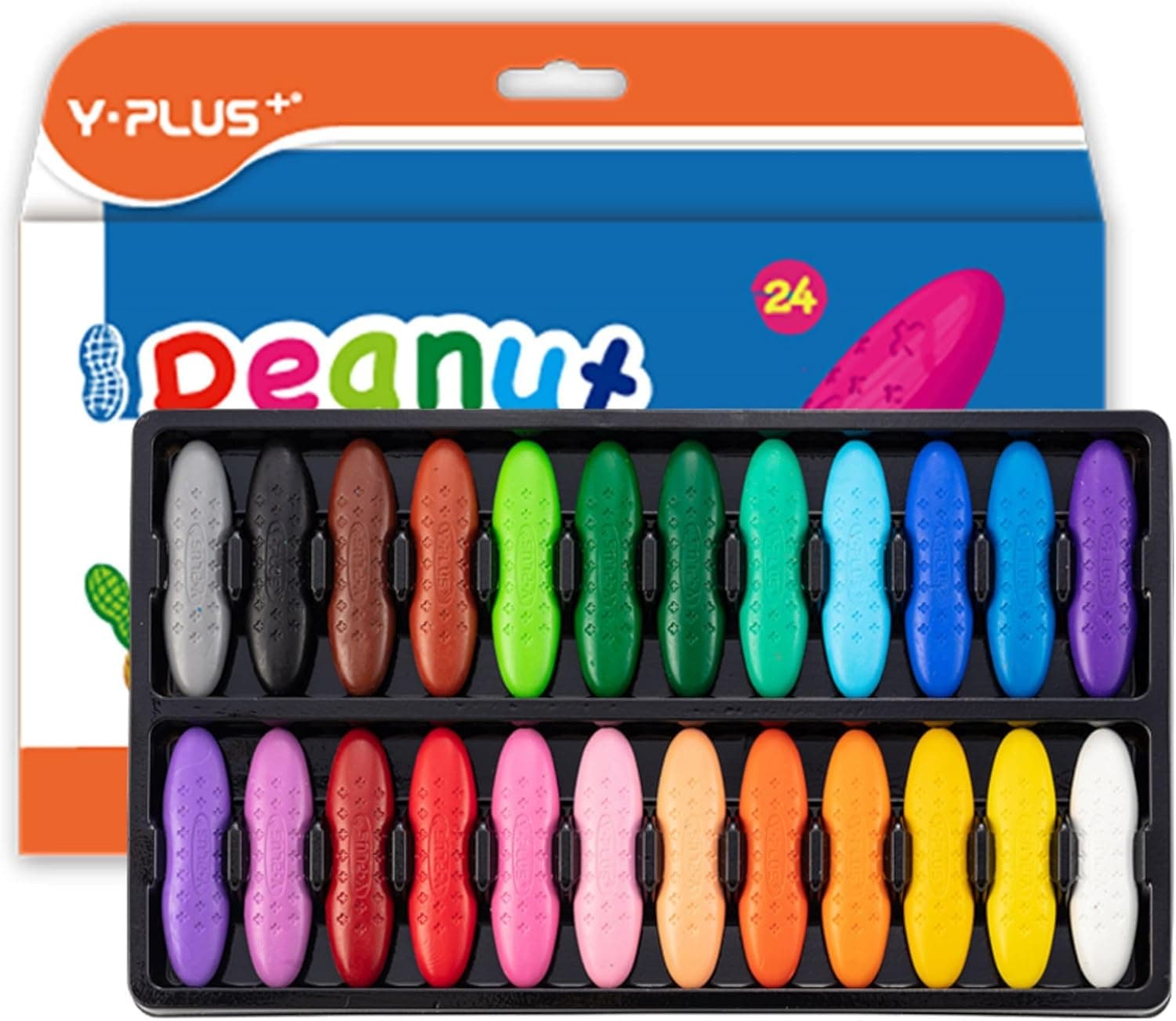 YPLUS Ceras coloridas para crianças de amendoim para crianças, 24 cores brilhantes e não tóxicas - suprimentos de arte laváveis e seguros para colorir e pintar, fáceis de segurar