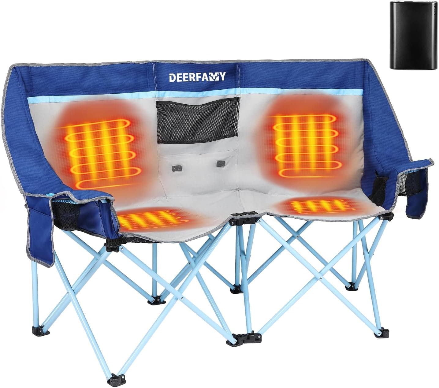DEERFAMY Cadeira de campismo dobrável com 3 níveis de calor, dobrável, com suporte para bebidas, bolsos para assento de inverno e desportos ao ar livre