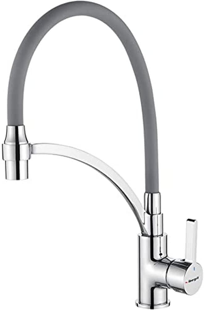 Ibergrif -M22129-9, torneira mono-comando para pia com giratório e 2 funções, torneira de cozinha com chuveiro de mão e cano flexível, cinzento/prata