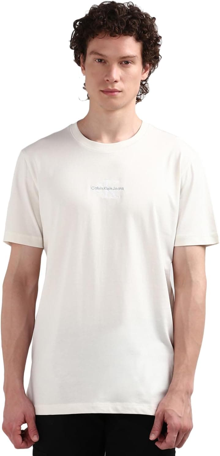 Calvin Klein T-shirt de manga curta para homem, monologo decote redondo