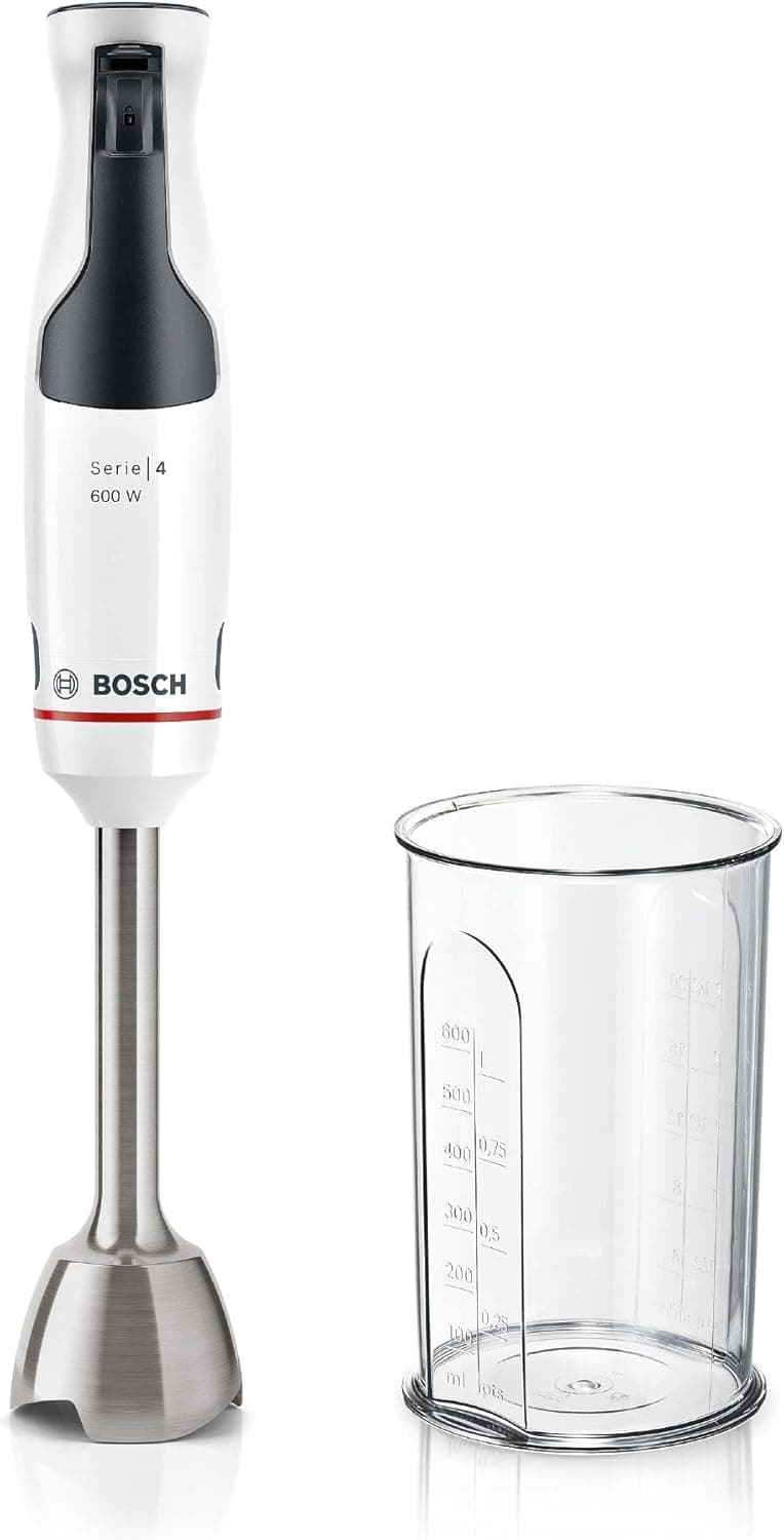 Bosch Eletrodomésticos MSM4W210 ErgoMaster série 4, batedeira de imersão, motor 600 W, variador de velocidade, sistema de mistura QuattroBlade, acessórios incluídos - branco