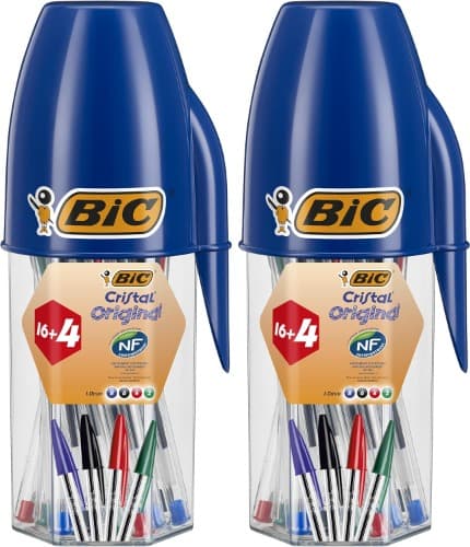 BIC Cristal Original | Pack de 20 esferográficas multicolor com ponta média de 1,0 mm e tinta azul.