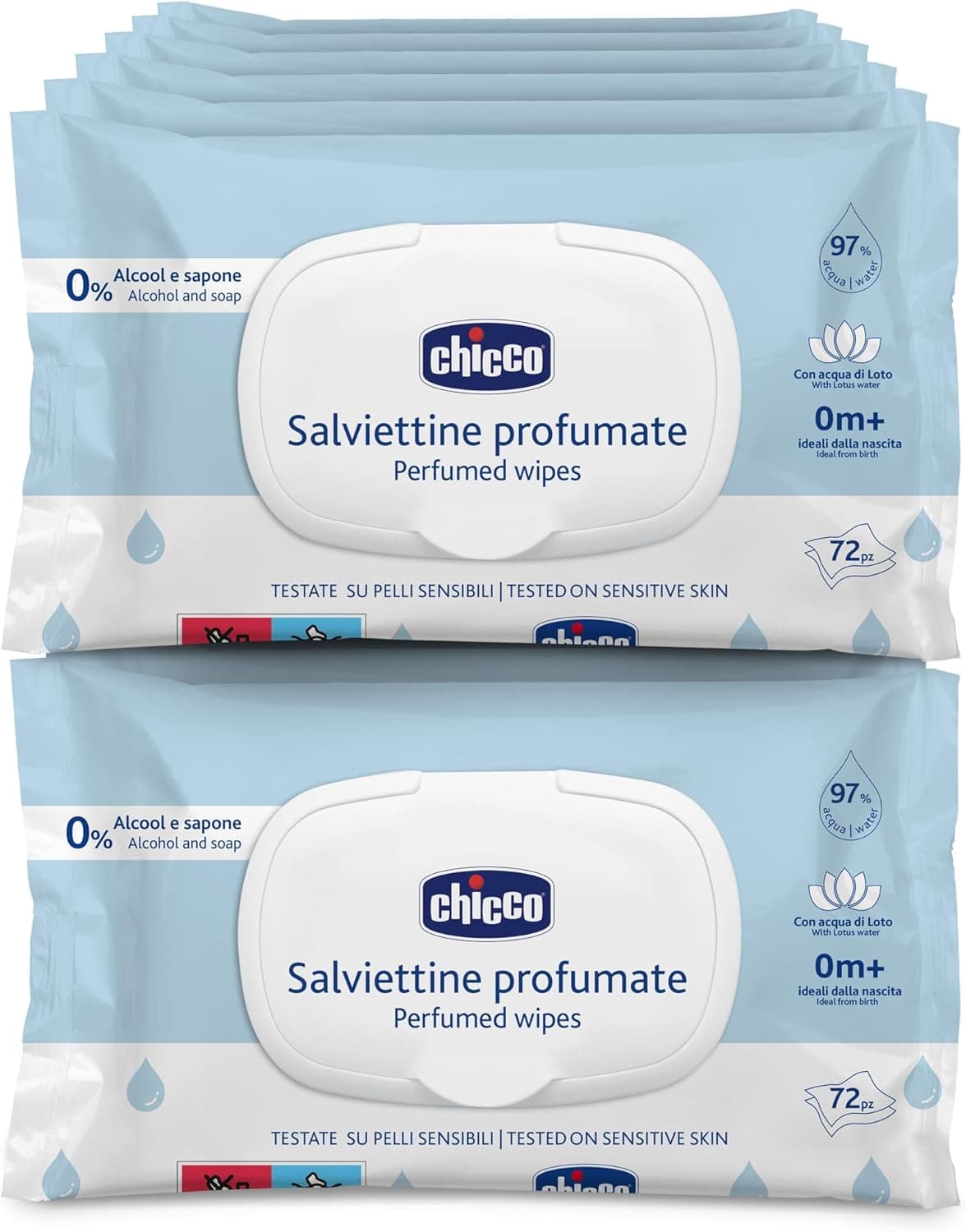 Toalhetes multiusos para bebés, com clipe, sem álcool, perfumados, adequados para peles sensíveis, mega-pack de 864 toalhetes, 12 pacotes de 72 toalhetes cada