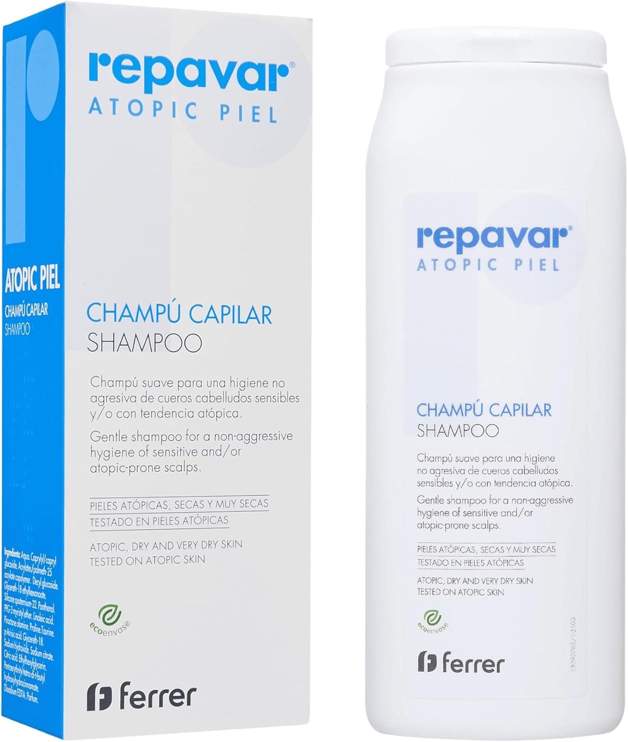 Repavar Atopic Piel | Champô antiirritante para couro cabeludo sensível, acalma a comichão e protege a barreira cutânea, 200 ml