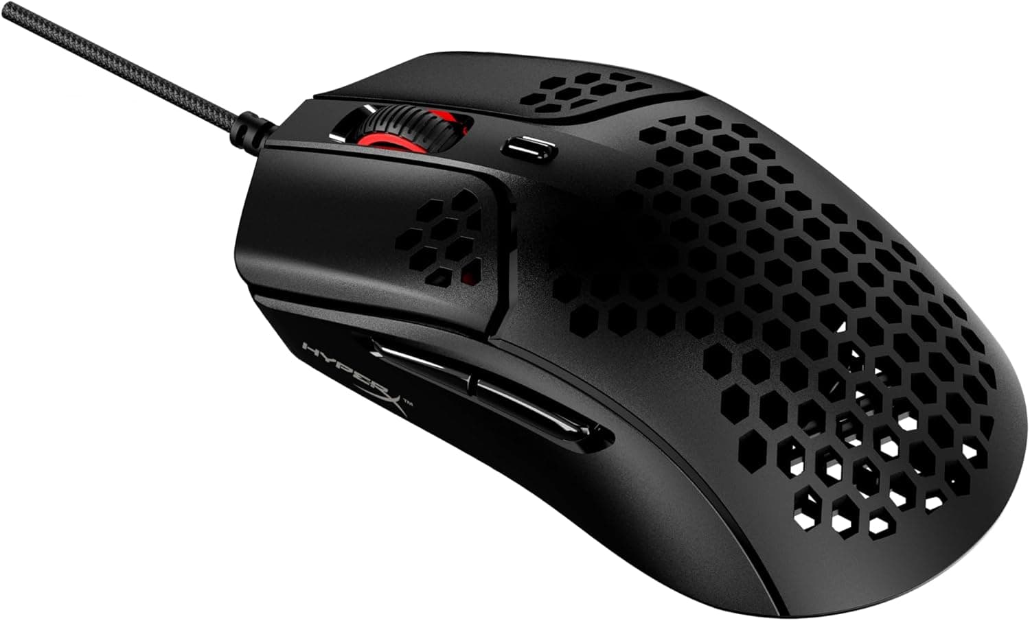 HyperX Pulsefire Haste Rato com fios para jogos, ultra leve, 59 g, capa com padrão de favo de abelhas, design hexagonal, cabo HyperFlex, até 16 000 PPP, 6 botões programáveis