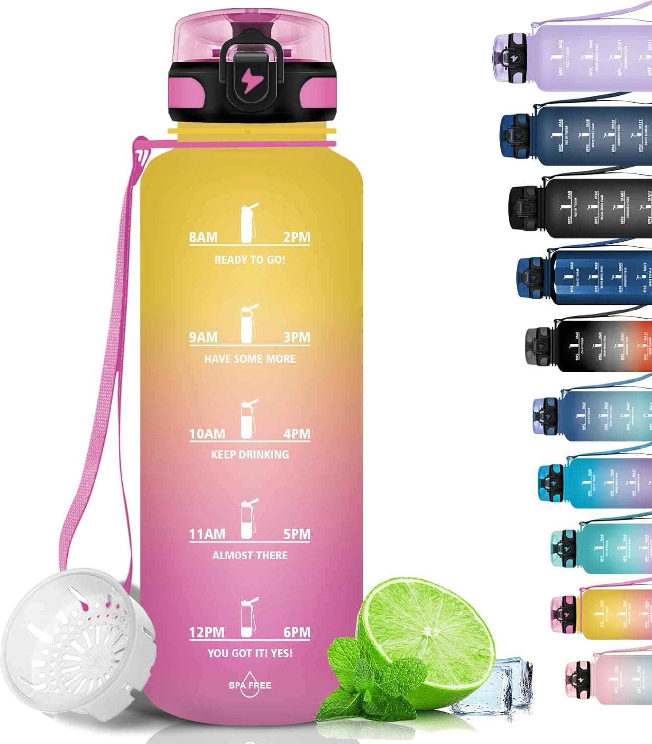Grsta Garrafa de água - 1500 ml, Garrafa de água desportiva, ginásio, à prova de fugas e não BPA, garrafa de água Gym motivacional com selo de tempo para ciclismo, escola, campismo