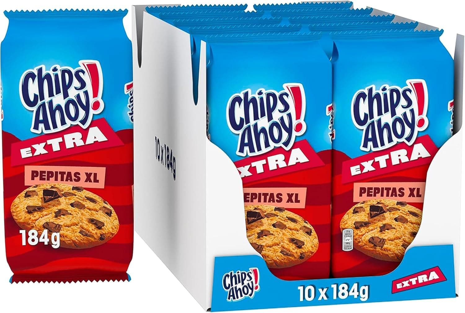 Chips Ahoy, Bolacha extra pepitas XL, 10 caixas de 184 g