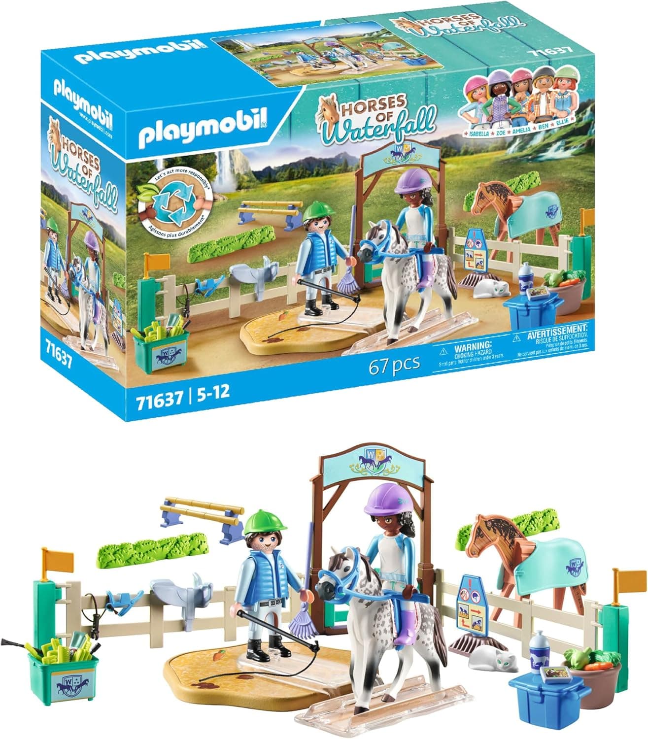 PLAYMOBIL Horses of Waterfall 71637 | Escola de equitação moderna com cavalo, plataforma móvel e acessórios para crianças a partir dos 5 anos