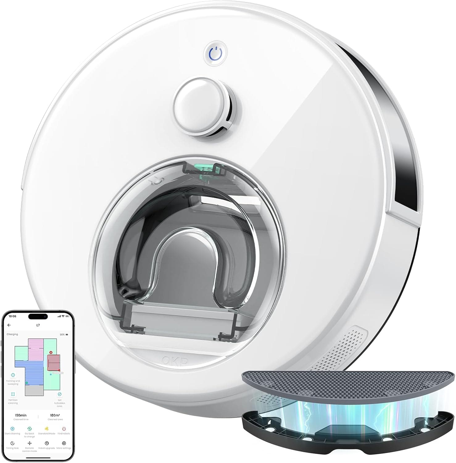 OKP L7 Robot aspirador com função de limpeza, navegação LiDAR, área virtual, deteção de tapetes, 6000 Pa, conectado via Alexa/App/WiFi, adequado para pêlos de animais de estimação, tapetes, pisos