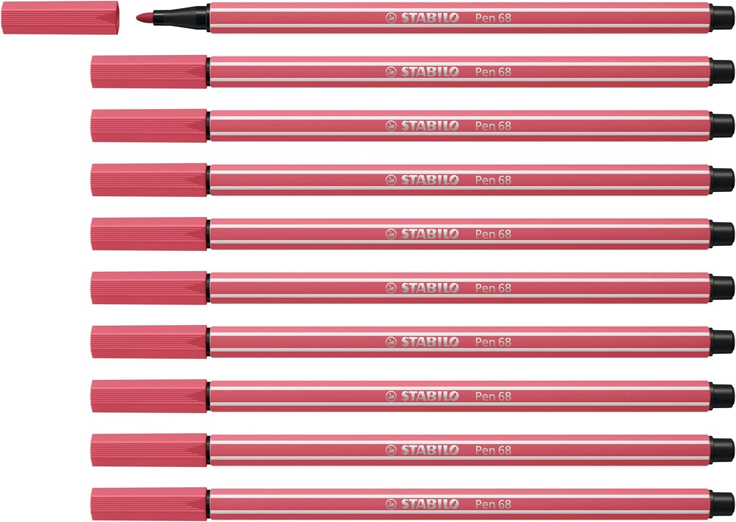 STABILO, Marcador premium STABILO Pen 68, caixa com 10 unidades, cor vermelho morango