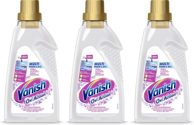 Vanish Oxi Advance Removedor de manchas e branqueador para roupa branca, sem lixívia, aroma rosa, gel, 1500 ml x 3