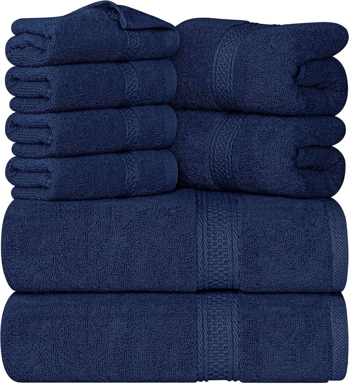 Utopia Towels Conjunto de toalhas de 8 peças: 2 toalhas de banho, 2 toalhas de mão e 4 panos de algodão de qualidade de hotel, super macio e altamente absorvente (azul-marinho)r Suave y Altamente Absorbente (Azul Marino)