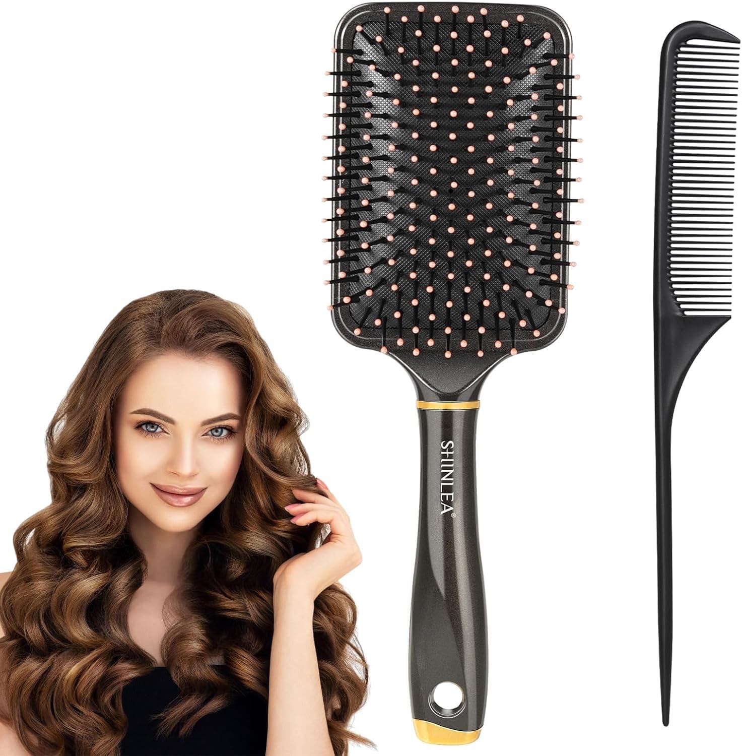 SHINLEA Conjunto de escovas desenredantes, escova de cabelo antipuxões para secagem, escova anti-frizz para menina, mulheres e homens, reduz o emaranhado e a quebra do cabelo