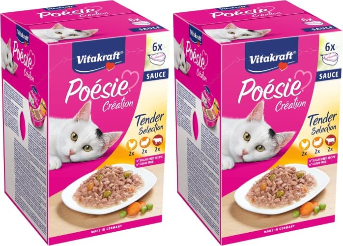 Vitakraft Poésie Création | Comida húmida para gato adulto seleção de carnes sem adição de açúcar ou cereais 12x85 g