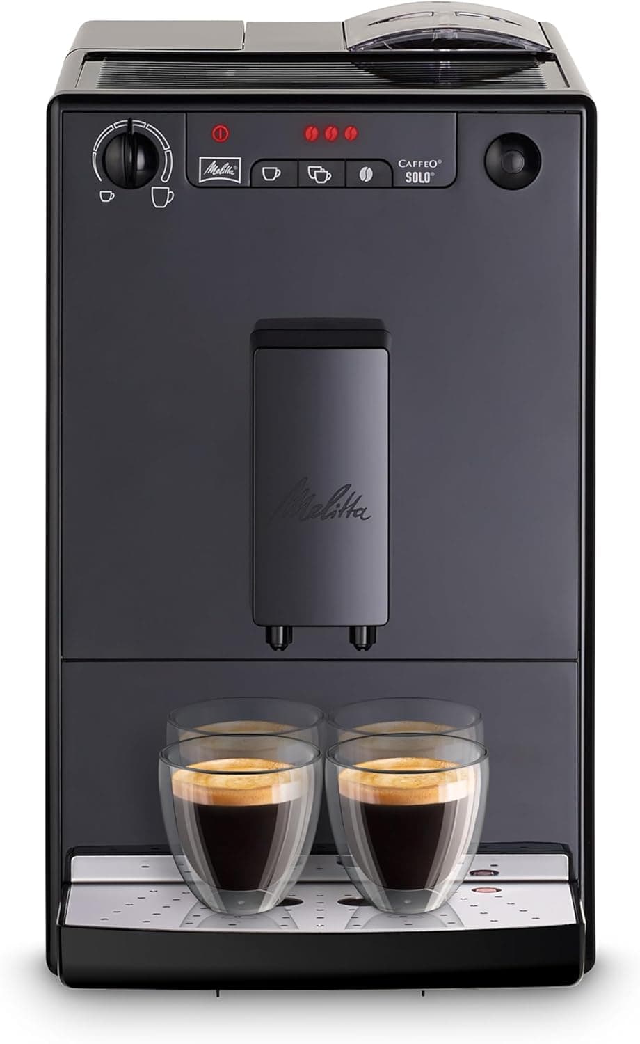 Melitta Apenas E950 - Cafeteira superautomática compacta com modo de caneca dupla para expresso, máquina de café com sistema de extração de aroma, regulável e limpeza automática, 1,2 L, preto