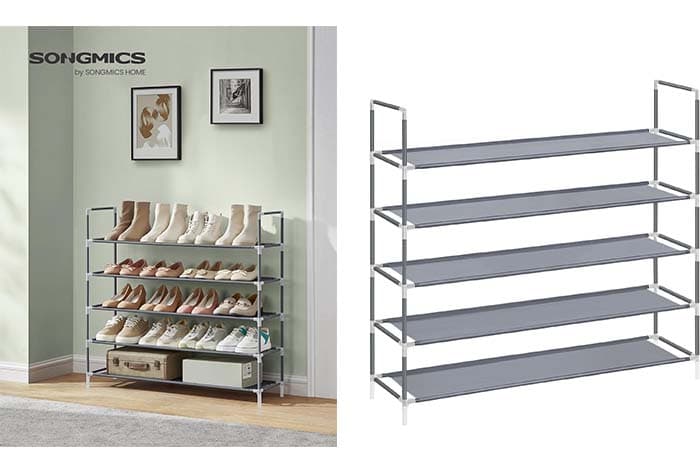 SONGMICS Sapateira de 5 níveis, organizador de sapatos para entrada, economiza espaço, armação de metal, prateleiras de tecido não tecido, LSH055G01V1