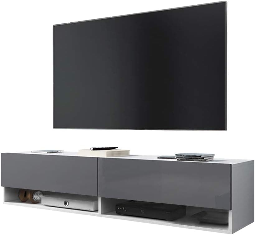 Selsey Wander - Móvel de TV suspenso, mesa de TV/móveis para sala de estar (140 cm, com LED, branco/cinzento brilhante)