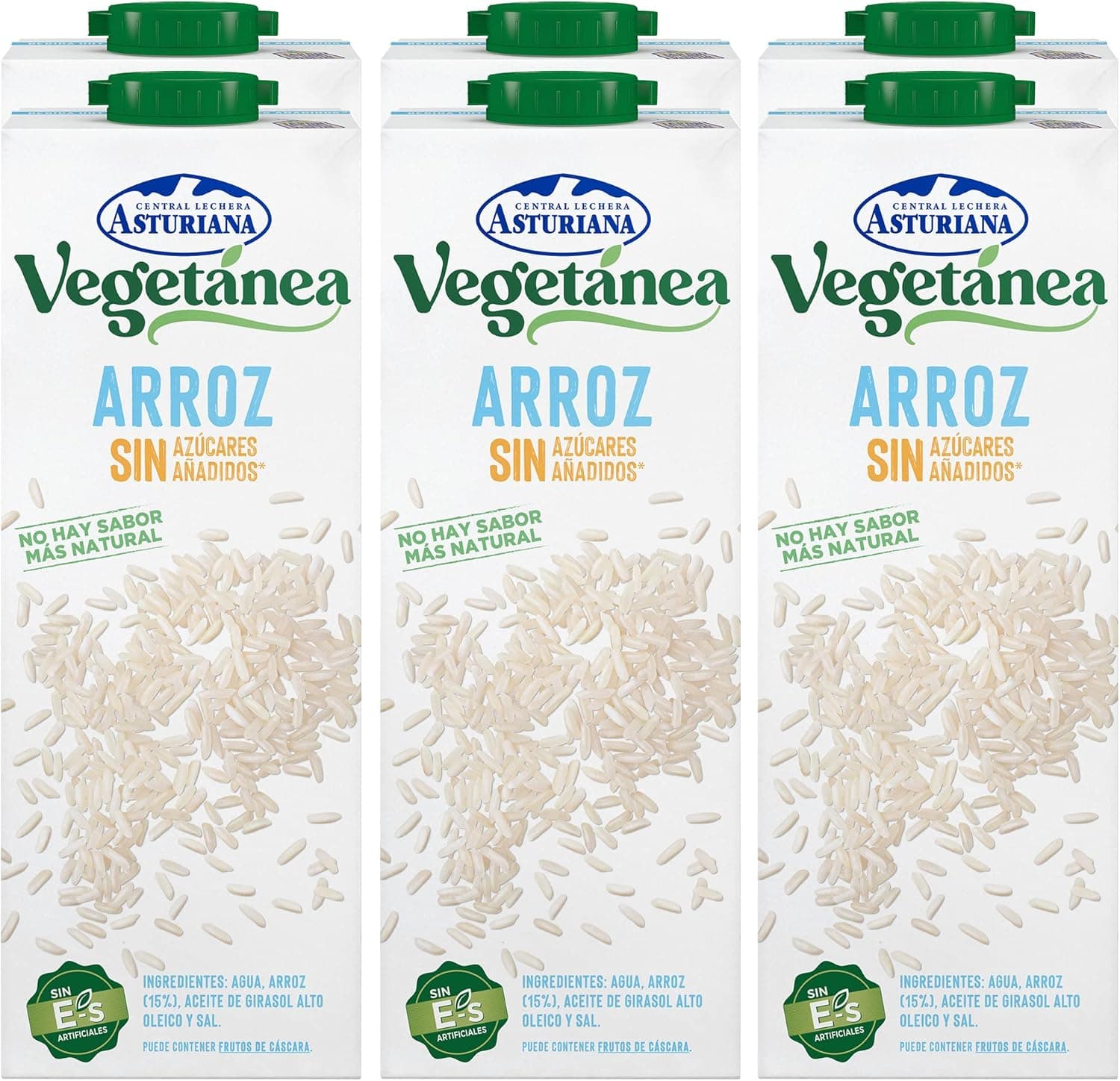 Central Lechera Asturiana - bebida de arroz sem açúcar adicionado, conjunto de 6 x 1L