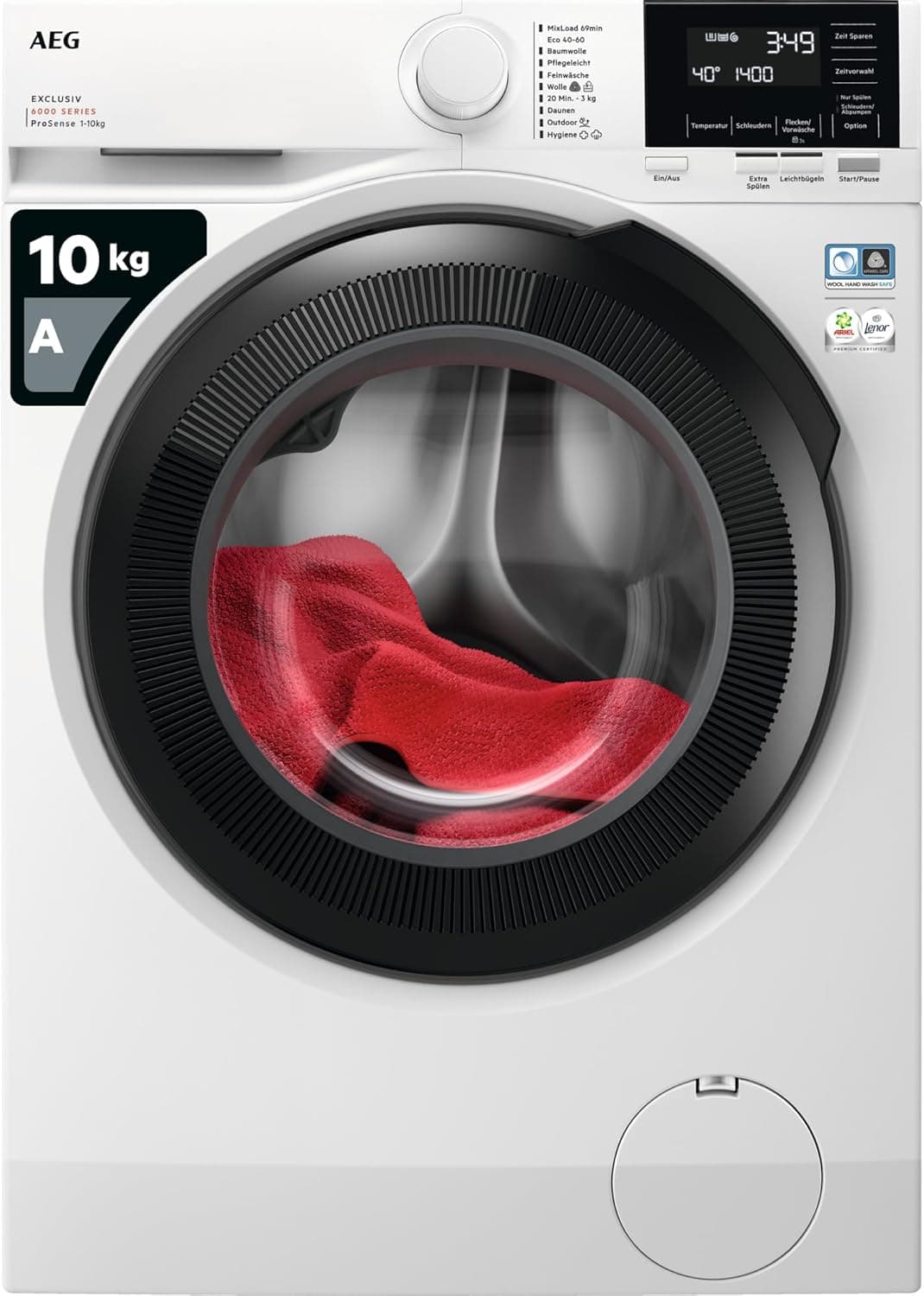 AEG LFR6114O4B Máquina de lavar livre instalação, carregamento frontal, 10 kg, 1400 rpm, motor inverter, programa antibacteriano, programas a vapor, programa rápido, LCD, série 6000, branca, classe A