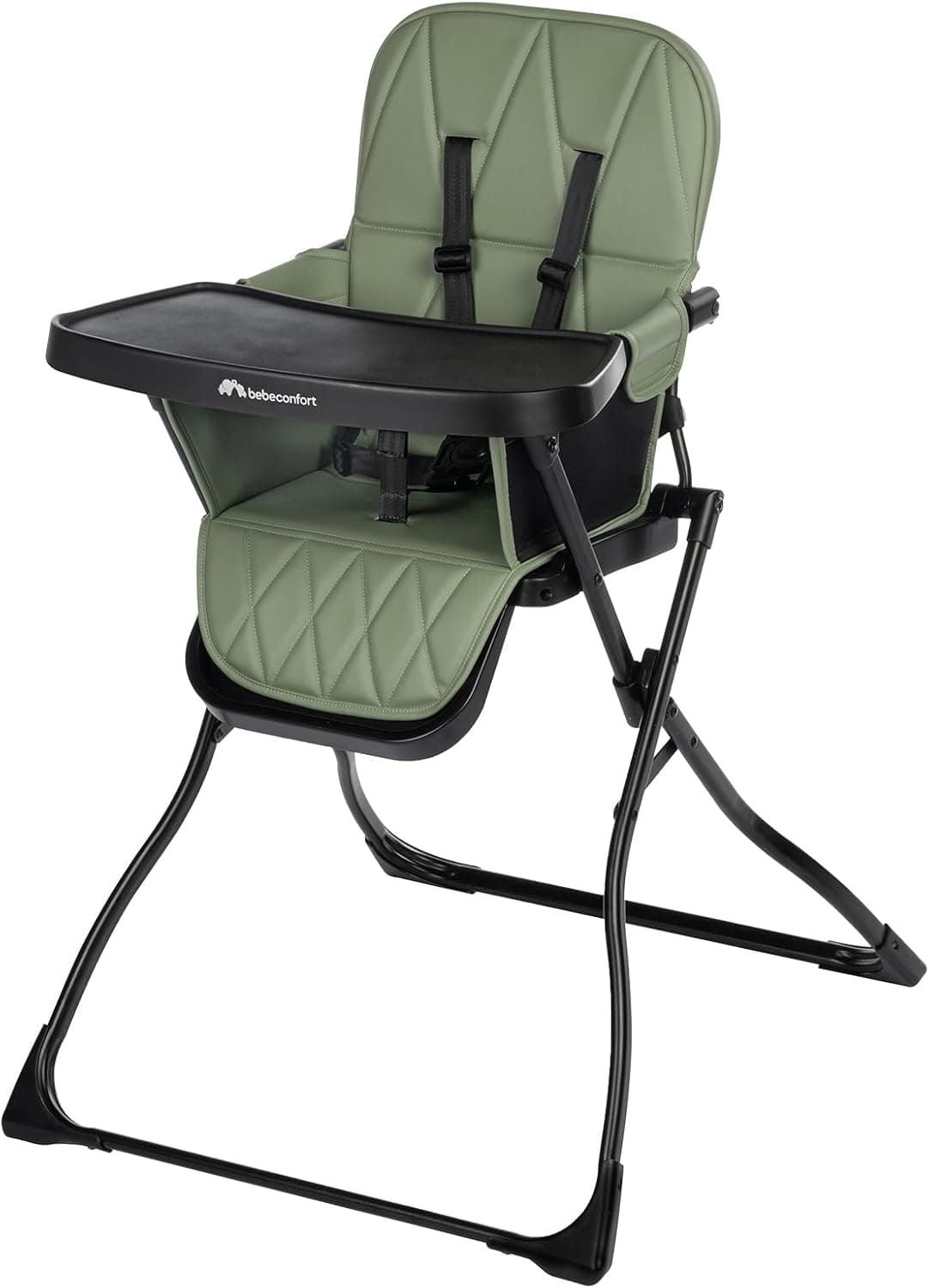 Bebeconfort Lily, cadeira alta, 6 meses-3 anos, 9-15 kg, dobrável ultra compacto, leve (4 kg), limpeza fácil, acolchoado suave, fácil de dobrar com uma mão, verde mineral