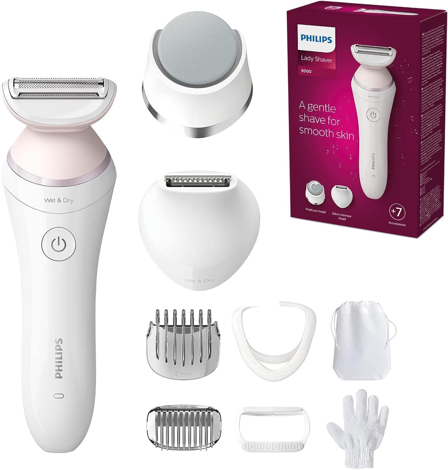 Philips Lady Shaver Series 8000 BRL176/00 | Depiladora elétrica wet & dry sem fios para mulher com 7 acessórios