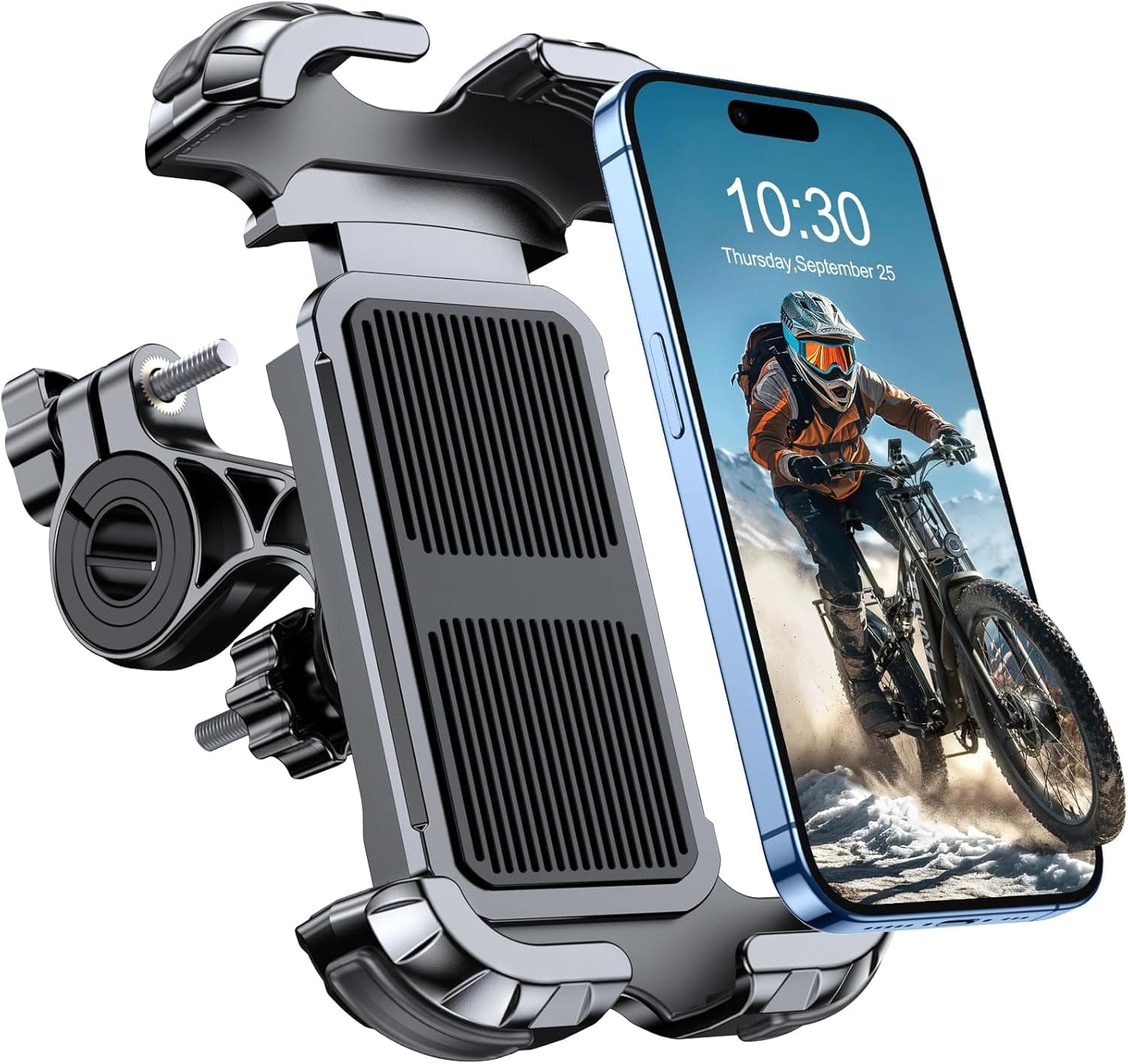 Rolgno Suporte para telemóvel de bicicleta, [bloqueio com um botão] [fixação segura] suporte móvel para moto, 360° suporte de telemóvel para moto, 3,7 cm - 6,8 polegadas) Smartphone Telefone