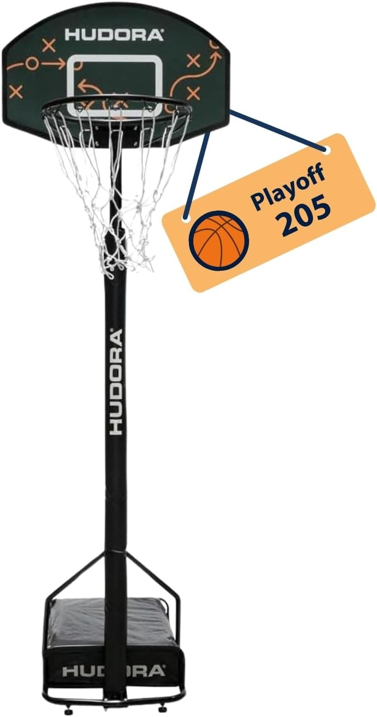 Hudora Playoff 205 | Cesto de basquetebol ajustável com suporte e rodas para crianças e adolescentes