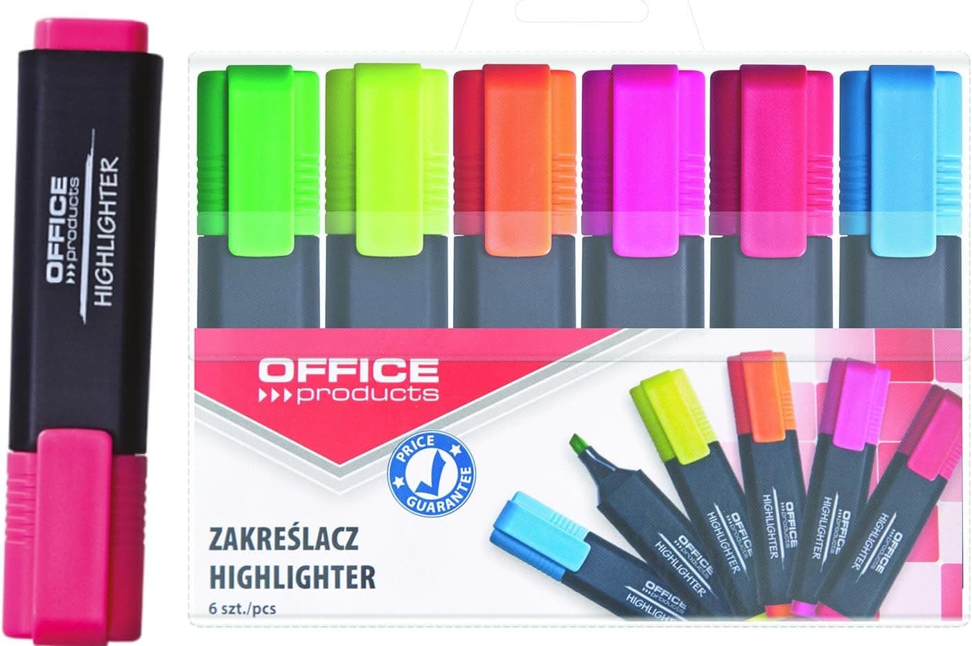 OFFICER PRODUCTS Bright Highlighter | Conjunto de 6 marcadores fluorescentes com tinta atóxica e ponta de 1 a 5 mm