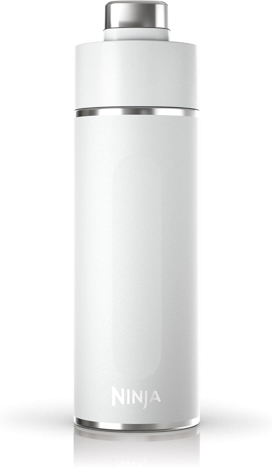 Ninja Thirsti garrafa de água de aço inoxidável 530 ml, térmica com tampa anti-gotejamento e isolamento triplo para bebidas com gás, quentes e frias, garrafa desportiva e de viagem, branco