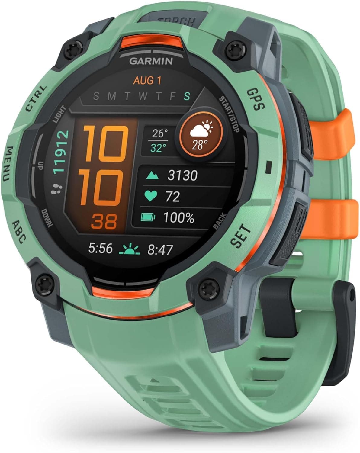 Garmin Instinct 3, Relógio inteligente com GPS, ecrã AMOLED de 45 mm, resistente à água, aplicações desportivas integradas, monitorização da saúde, lanterna LED, até 18 dias autonomia, verde